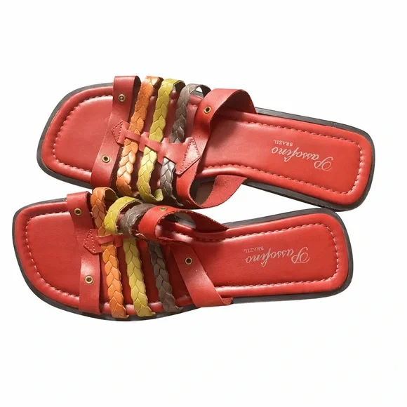 Boho Braided Leather Sandals | Multicolor Strap Summer Sandals | Size 8 - Picture 2 of 6
